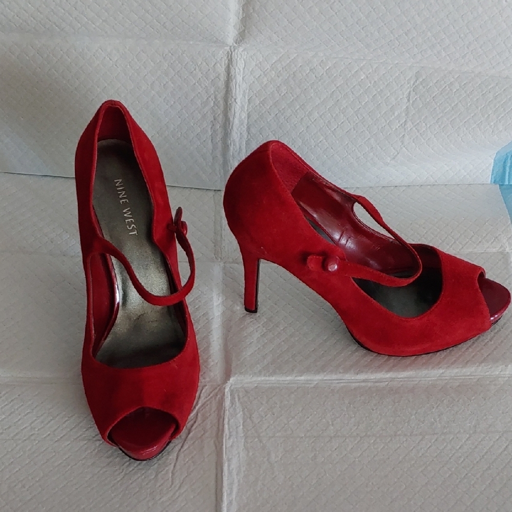 Nine West Red Suede Heels with Mary Jane Strap